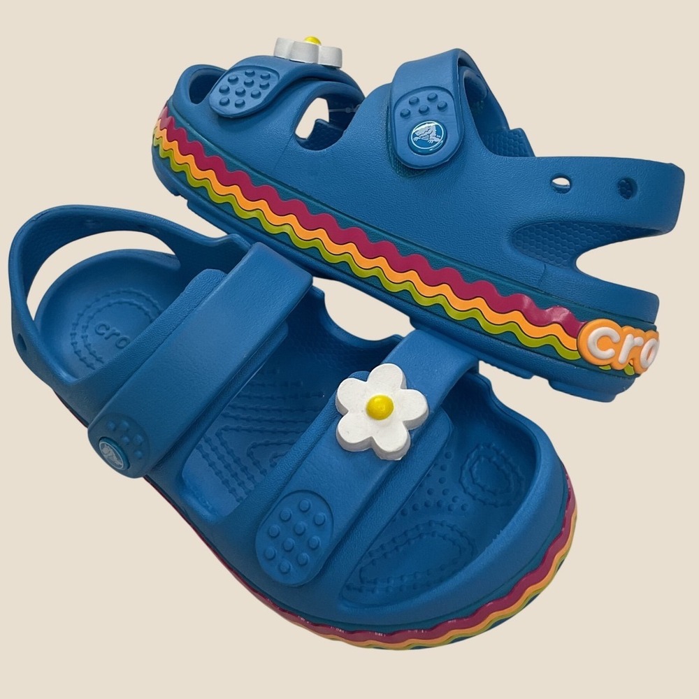 Crocs Crocband Cruiser Blue Flower Rainbow Sandals Kids Size C13 211028-4WG NEW